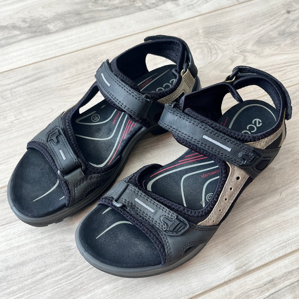 ECCO Yucatan Outdoor Sandals Hiking Black Grey 40 Adjustable Straps